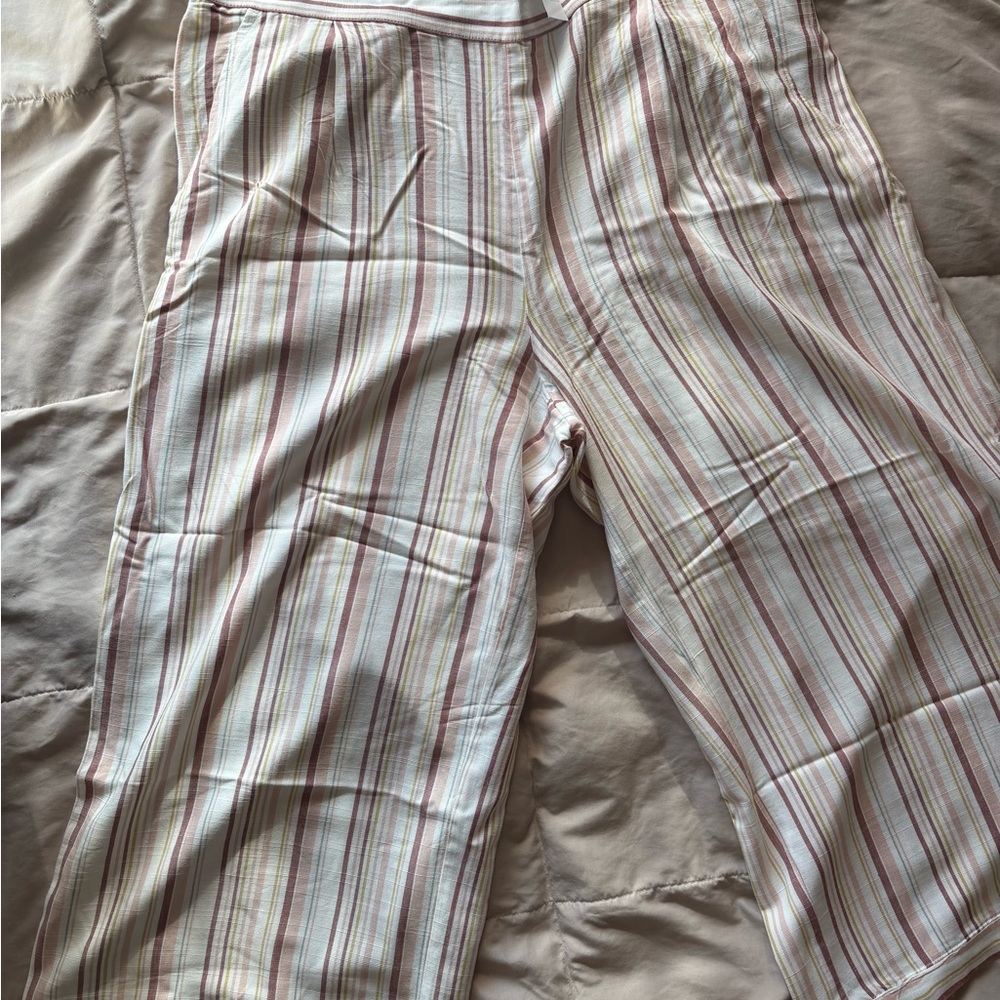 LOFT Striped Wide Leg Pants - Cream and Pink